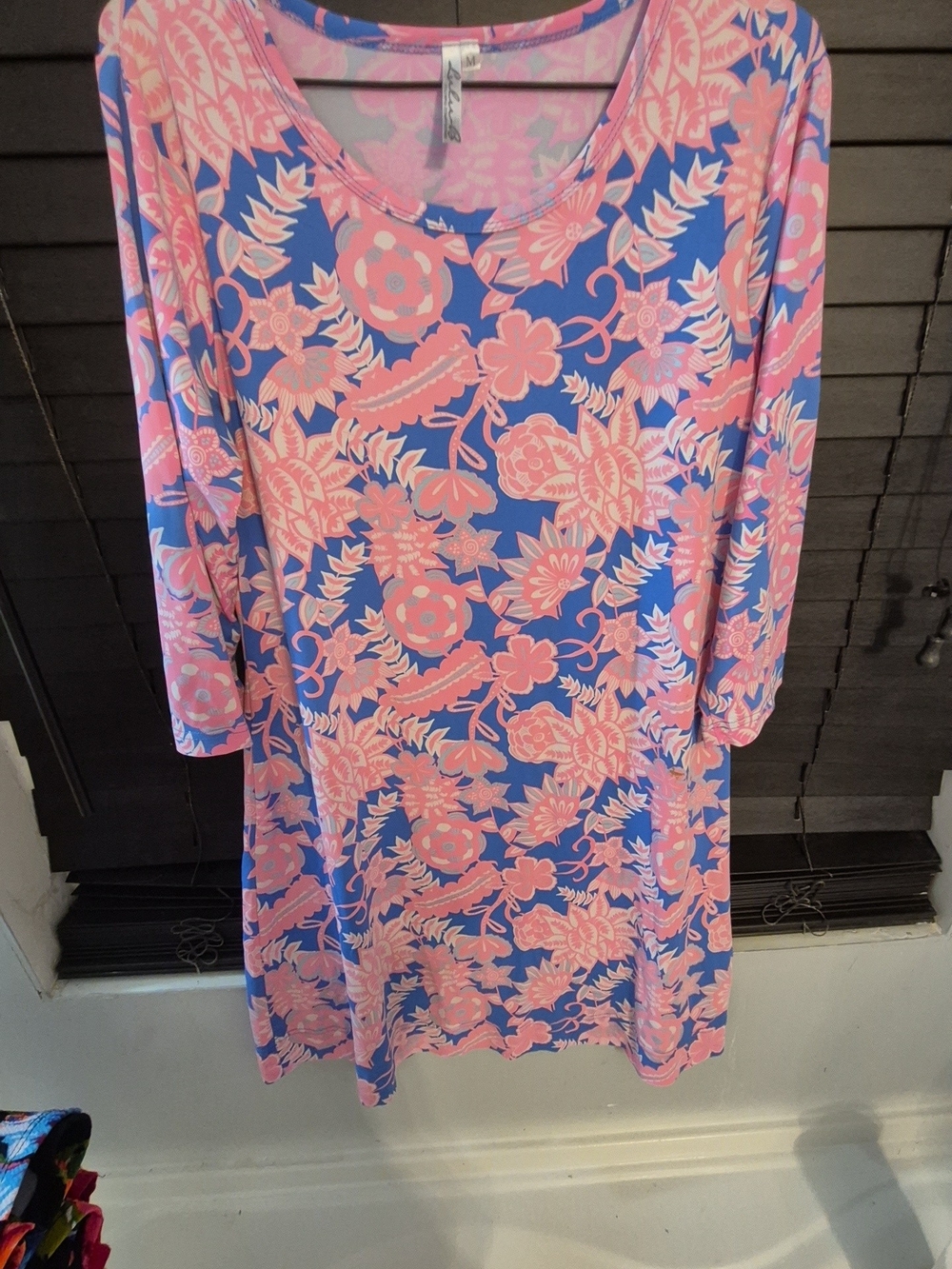 Lulu-B Pink Floral Scoop Neck Tunic on Blue